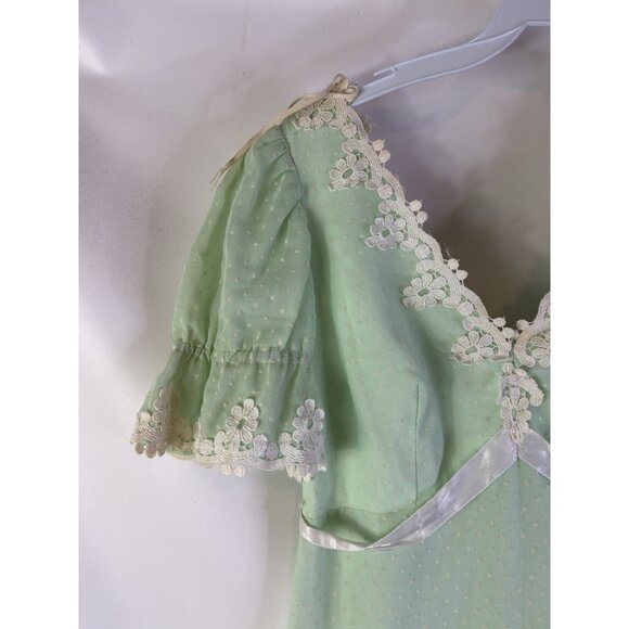 Vintage 60s Handmade Lace Trim Tiered Flounce Maxi Dress Cottagecore - Picture 2 of 10